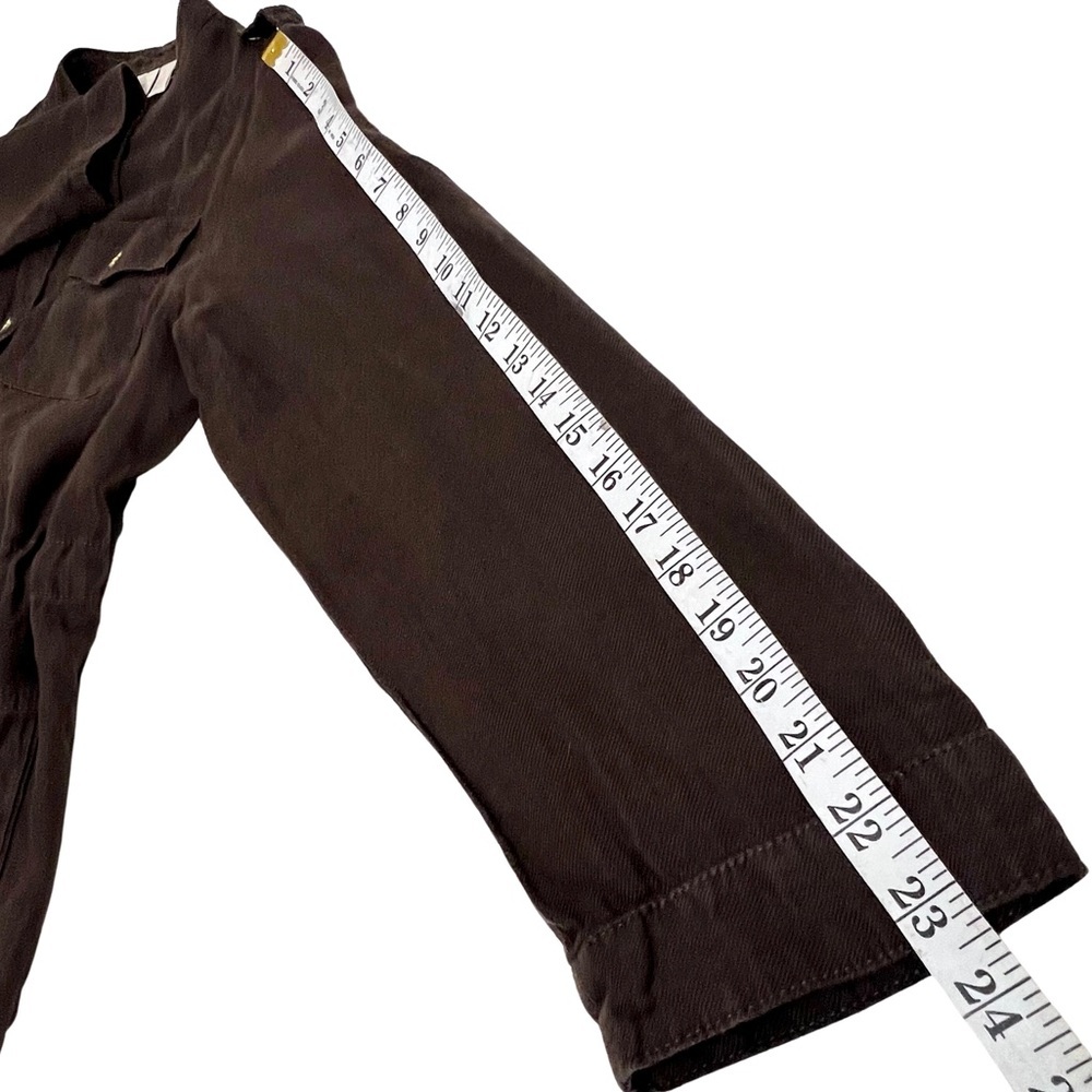 Chico’s Linen Utility Jacket Lightweight Dark Brown Gold 8 M Medium 570201889 - Picture 13 of 16
